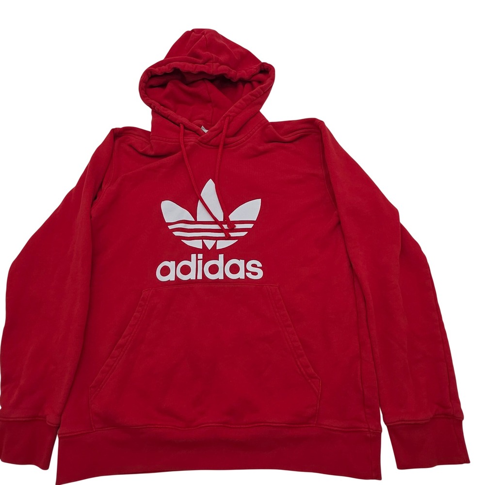Adidas Trefoil Hoodie Men M Red Pullover Fleece Distressed Logo Grunge  flaw
